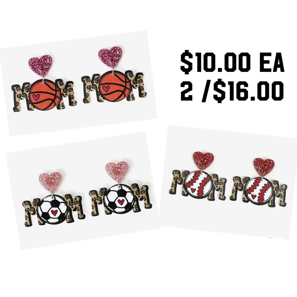 Sport mom earrings basketball soccer baseball